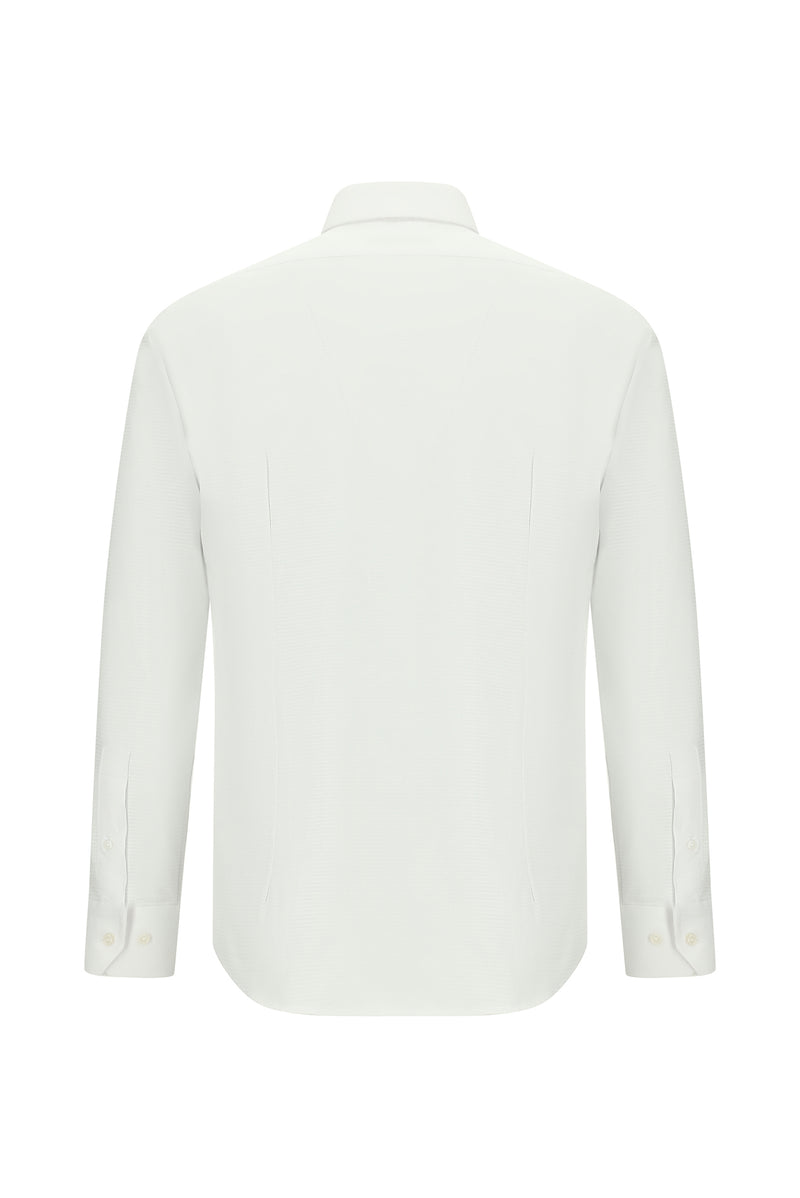 Beyaz Uzun Kol Slim Fit Dar Kesim Desenli Pamuk Gömlek