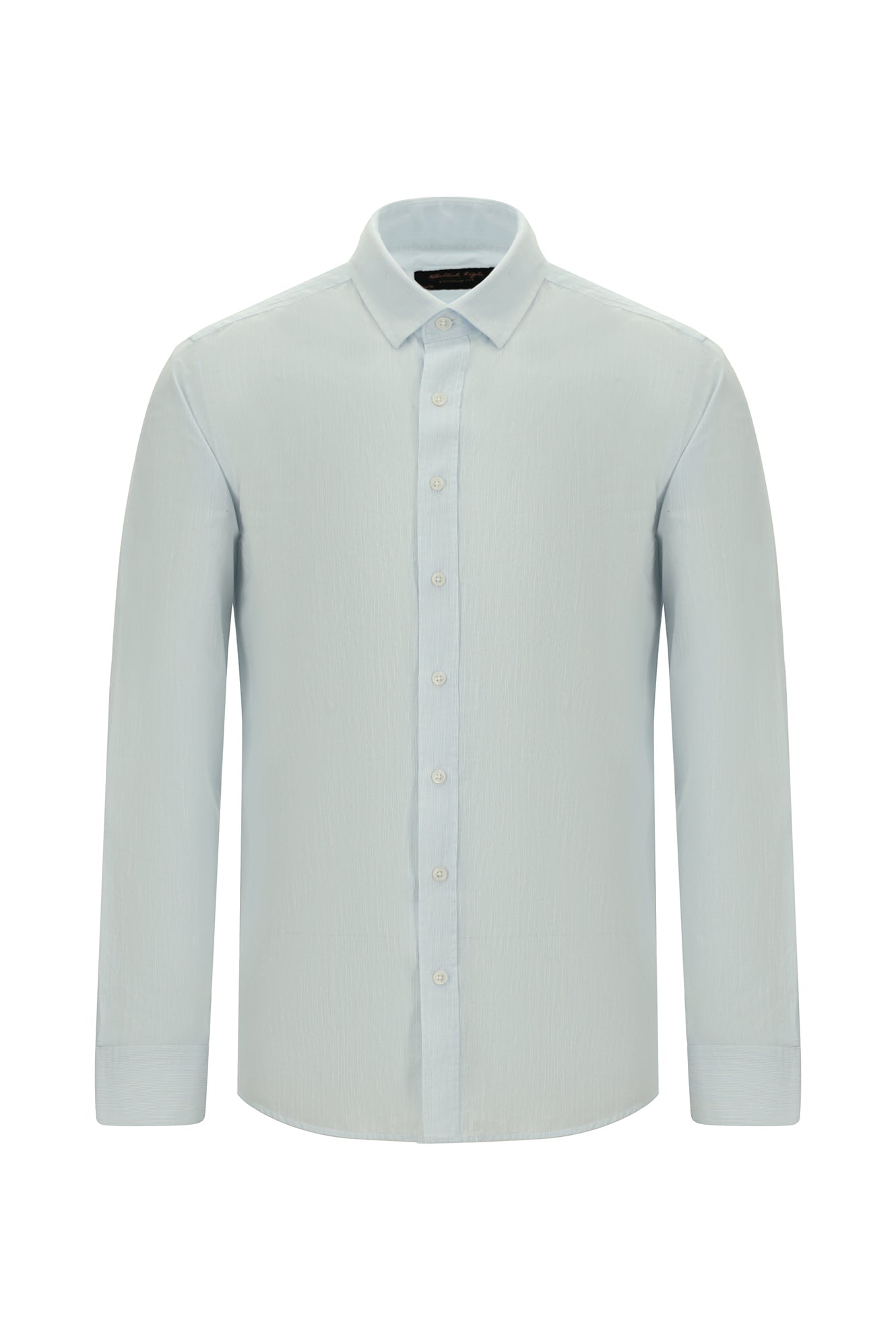 Açık Mavi Uzun Kol Slim Fit Dar Kesim Klasik Desenli Pamuk Gömlek