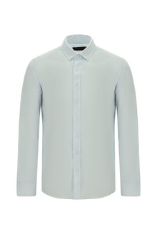 Açık Mavi Uzun Kol Slim Fit Dar Kesim Klasik Desenli Pamuk Gömlek