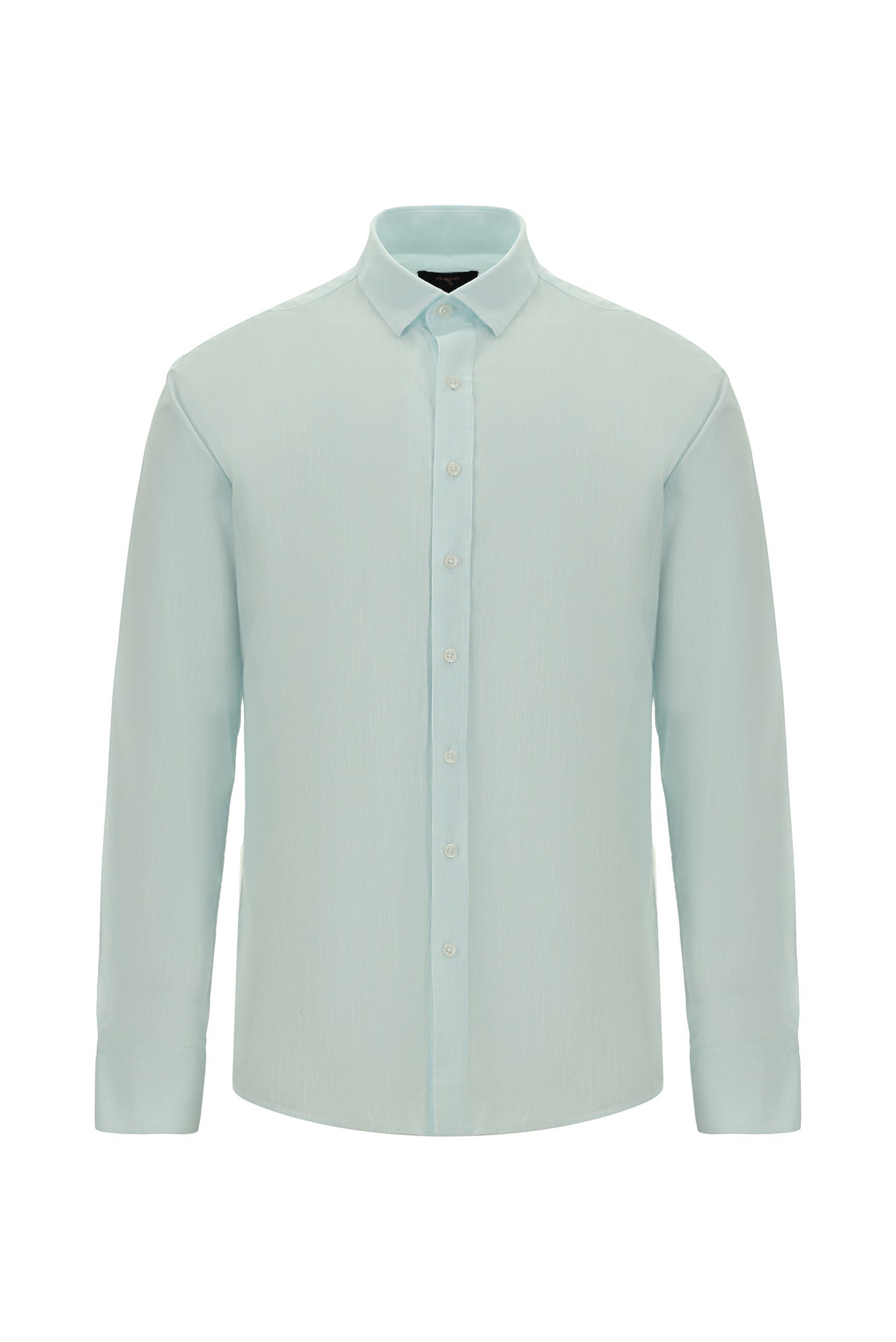 Mint Yeşili Uzun Kol Slim Fit Dar Kesim Klasik Desenli Pamuk Gömlek
