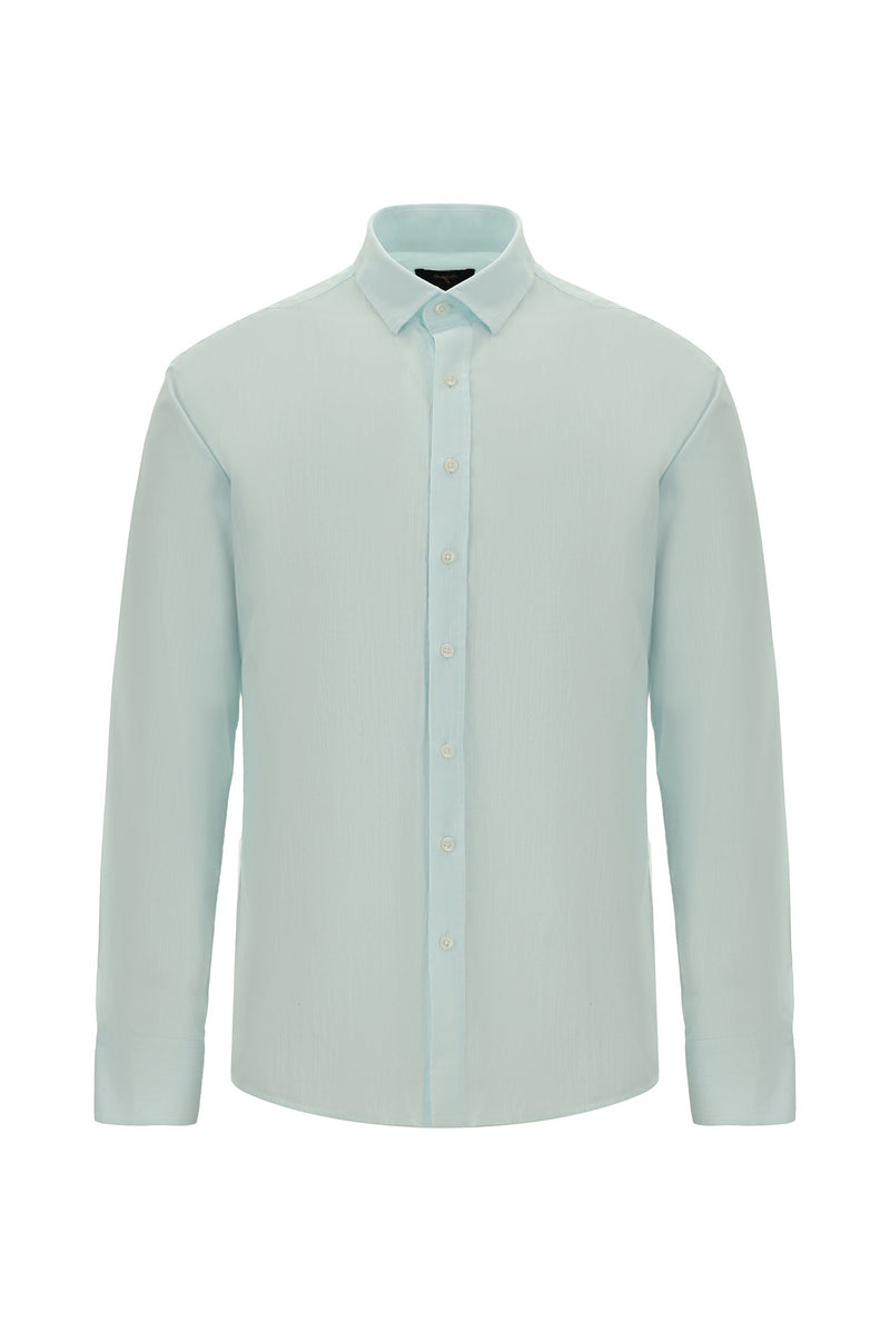 Mint Yeşili Uzun Kol Slim Fit Dar Kesim Klasik Desenli Pamuk Gömlek