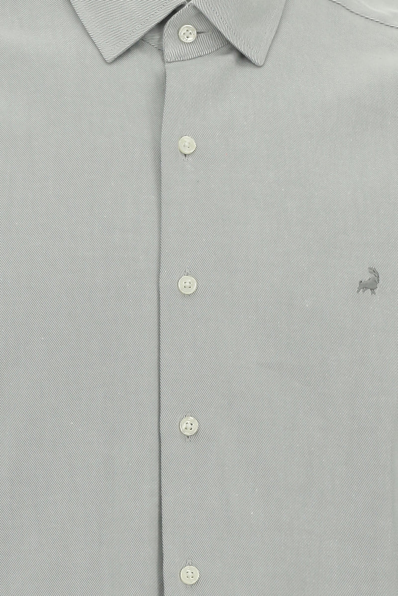 Açık Gri Uzun Kol Slim Fit Pamuk Desenli Gömlek