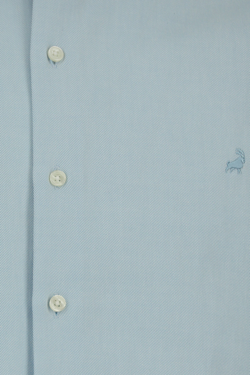 Uçuk Mavi Uzun Kol Slim Fit Dar Kesim Pamuk Klasik Desenli Gömlek