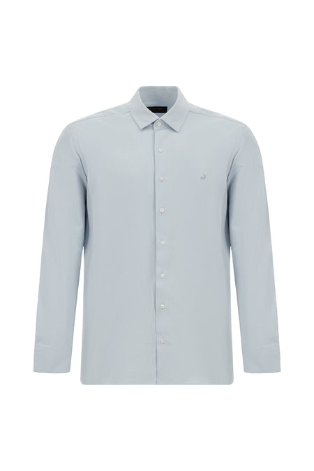 Açık Mavi Uzun Kol Slim Fit Pamuk Desenli Gömlek