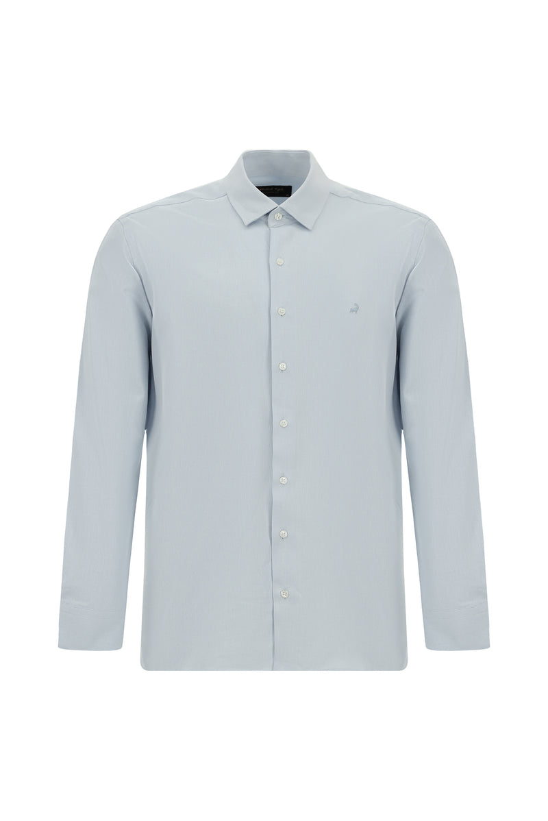 Açık Mavi Uzun Kol Slim Fit Pamuk Desenli Gömlek