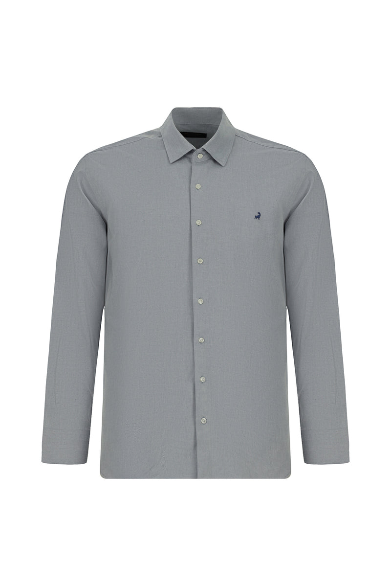 Mavi Uzun Kol Slim Fit Dar Kesim Pamuk Klasik Desenli Gömlek