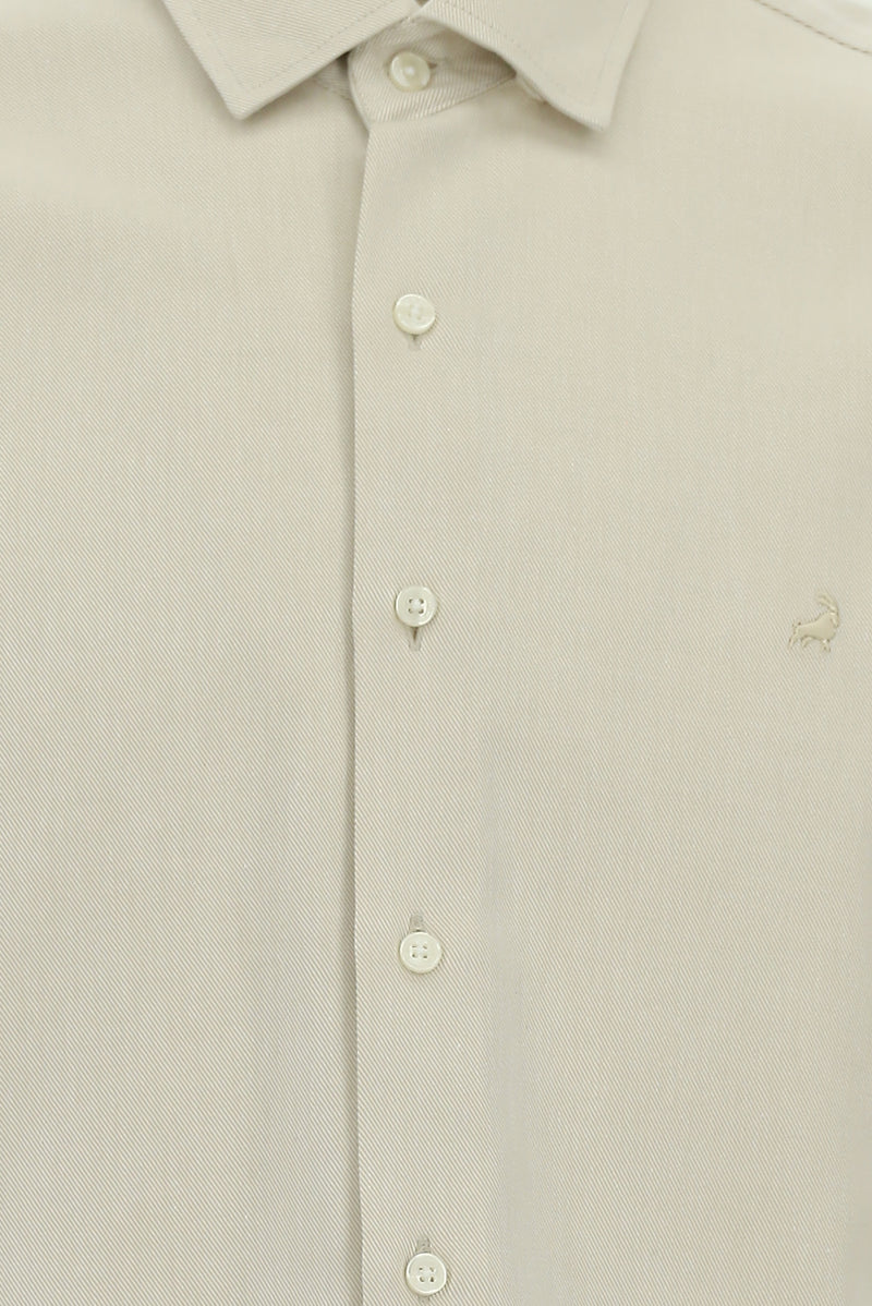 Açık Bej Uzun Kol Slim Fit Pamuk Desenli Gömlek