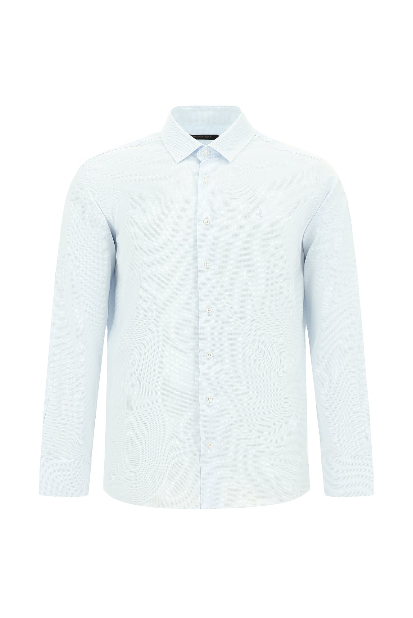 Açık Mavi Uzun Kol Slim Fit Dar Kesim Klasik Desenli Pamuk Gömlek