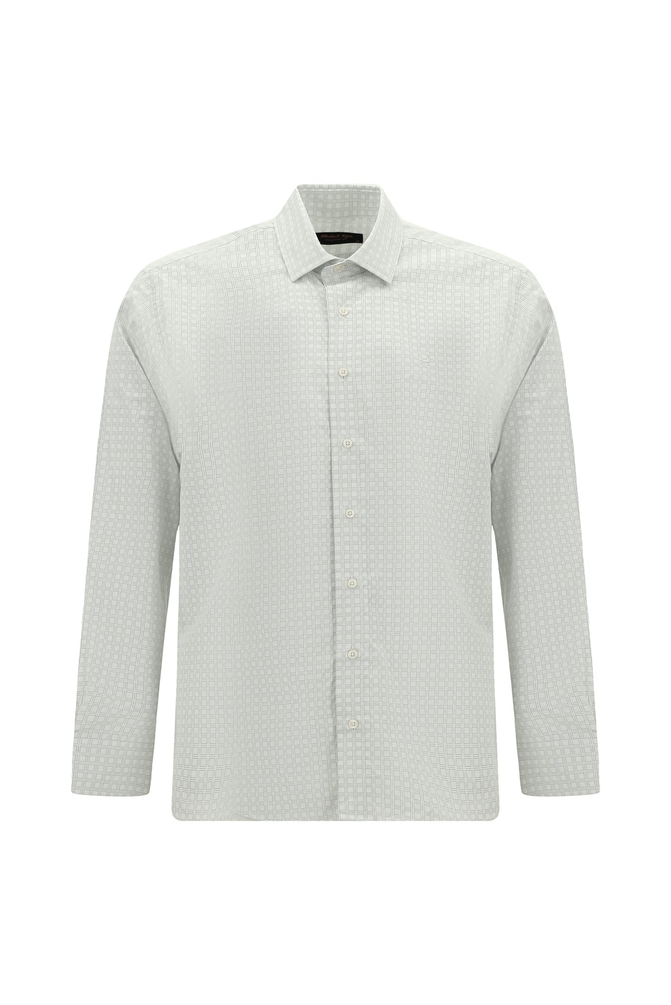 Açık Gri Uzun Kol Slim Fit Dar Kesim Desenli Pamuk Gömlek