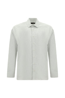 Açık Gri Uzun Kol Slim Fit Dar Kesim Desenli Pamuk Gömlek