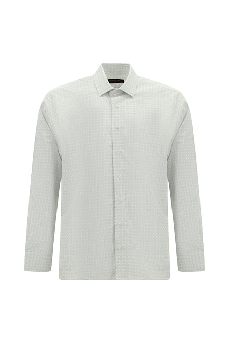 Açık Gri Uzun Kol Slim Fit Dar Kesim Desenli Pamuk Gömlek