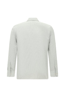 Açık Gri Uzun Kol Slim Fit Dar Kesim Desenli Pamuk Gömlek