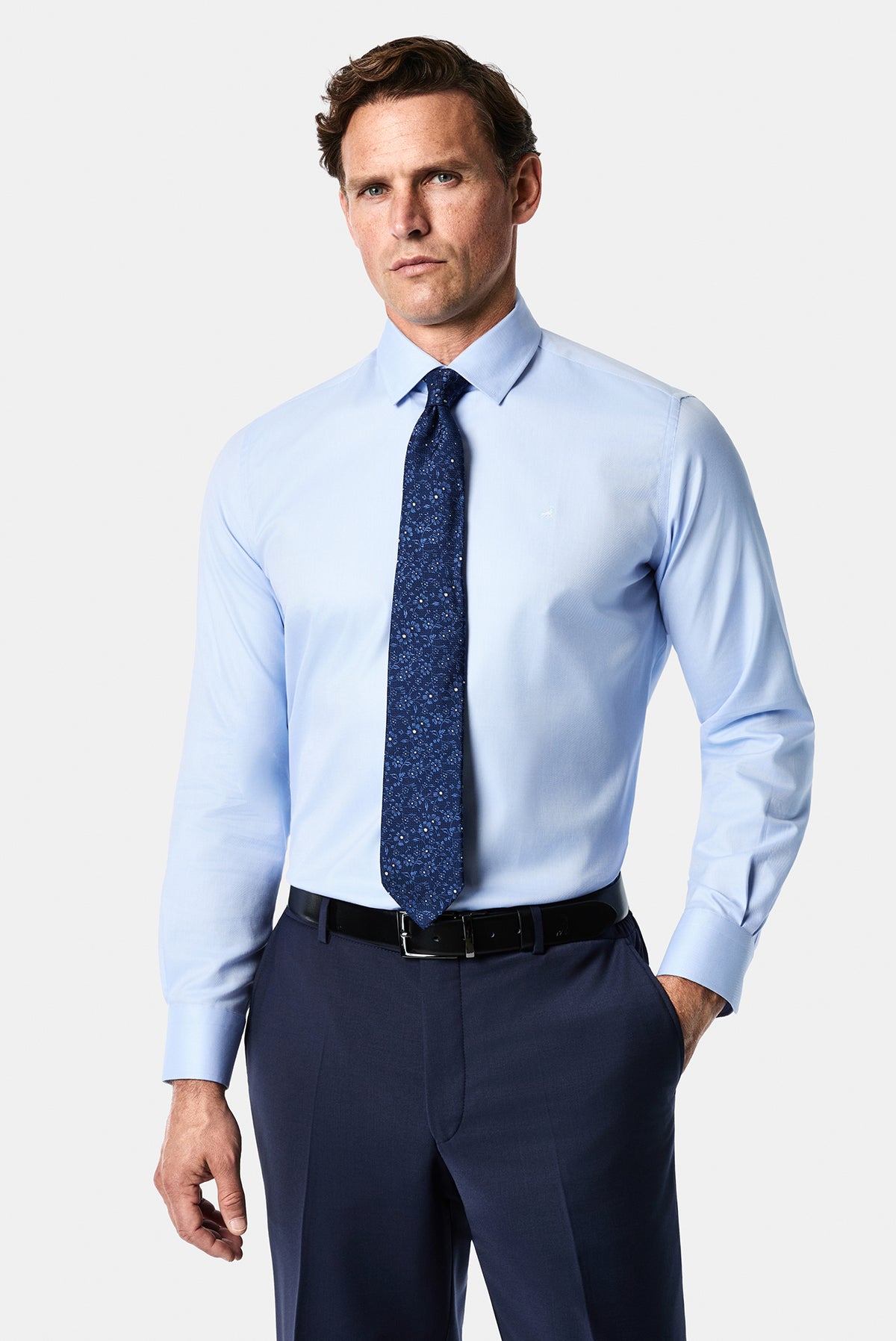 Açık Mavi Uzun Kol Slim Fit Dar Kesim Klasik Pamuk Gömlek