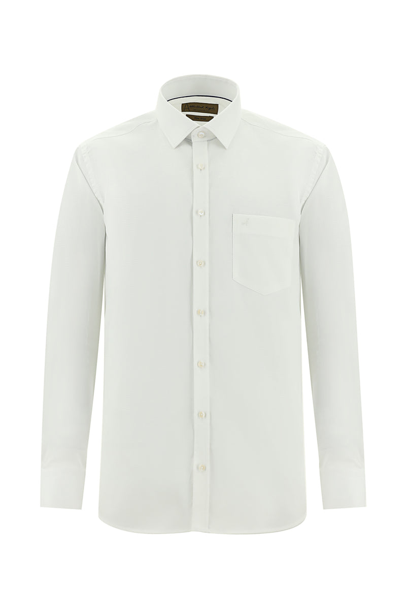 Beyaz Uzun Kol Non Iron Klasik Desenli Pamuk Gömlek