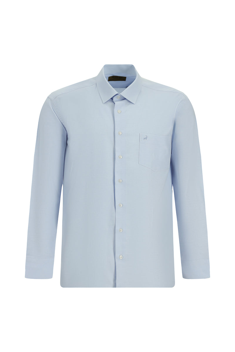 Açık Mavi Uzun Kol Klasik Cepli Pamuk Gömlek