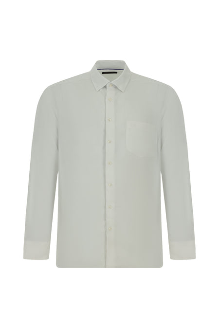 Beyaz Uzun Kol Klasik Cepli Ekose Lyocell Gömlek