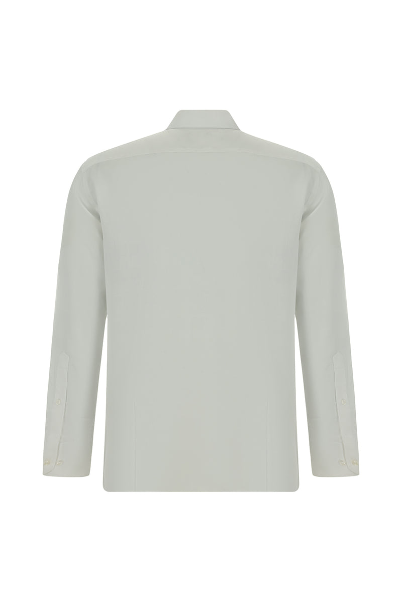 Beyaz Uzun Kol Klasik Cepli Ekose Lyocell Gömlek