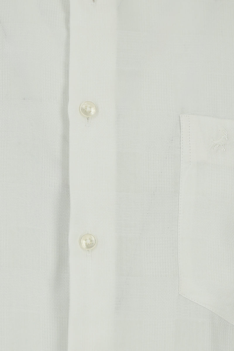 Beyaz Uzun Kol Klasik Cepli Desenli Lyocell Gömlek