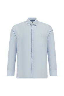 Açık Mavi Uzun Kol Regular Fit Desenli Lyocell Gömlek