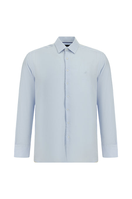 Açık Mavi Uzun Kol Regular Fit Desenli Lyocell Gömlek