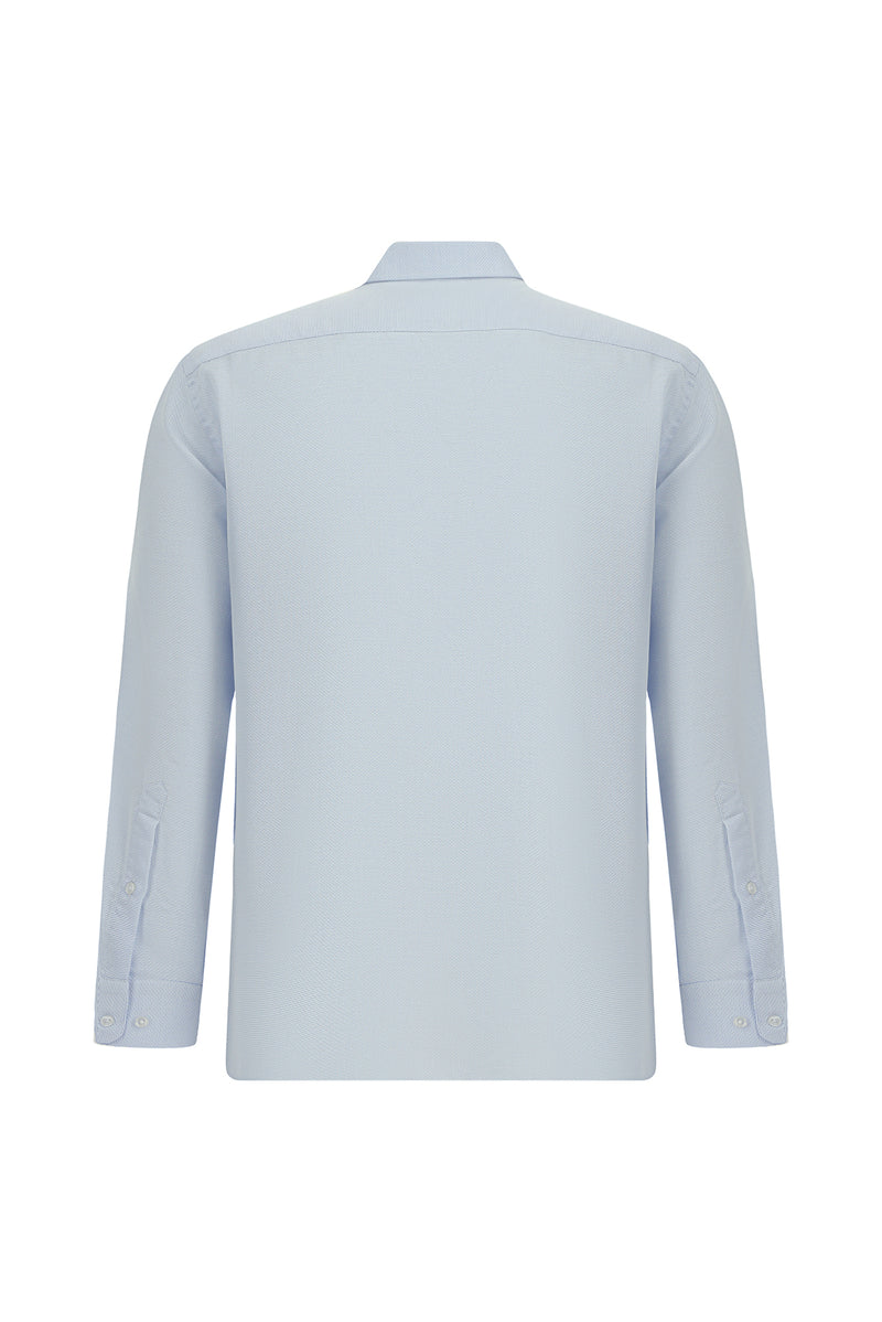 Açık Mavi Uzun Kol Regular Fit Desenli Lyocell Gömlek