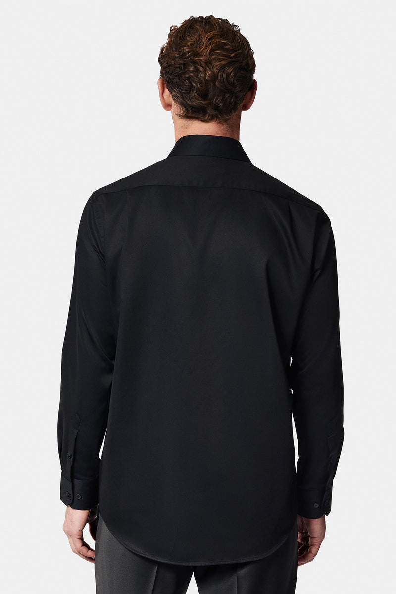 Siyah Uzun Kol Klasik Cepli Non Iron Saten Pamuk Gömlek