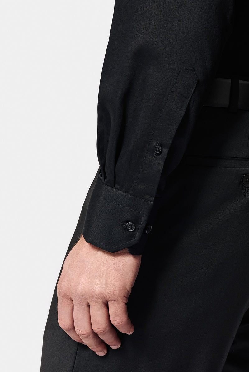 Siyah Uzun Kol Klasik Cepli Non Iron Saten Pamuk Gömlek