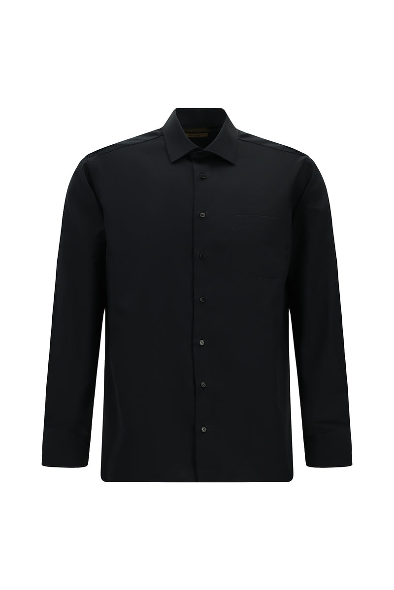 Siyah Uzun Kol Klasik Cepli Non Iron Saten Pamuk Gömlek