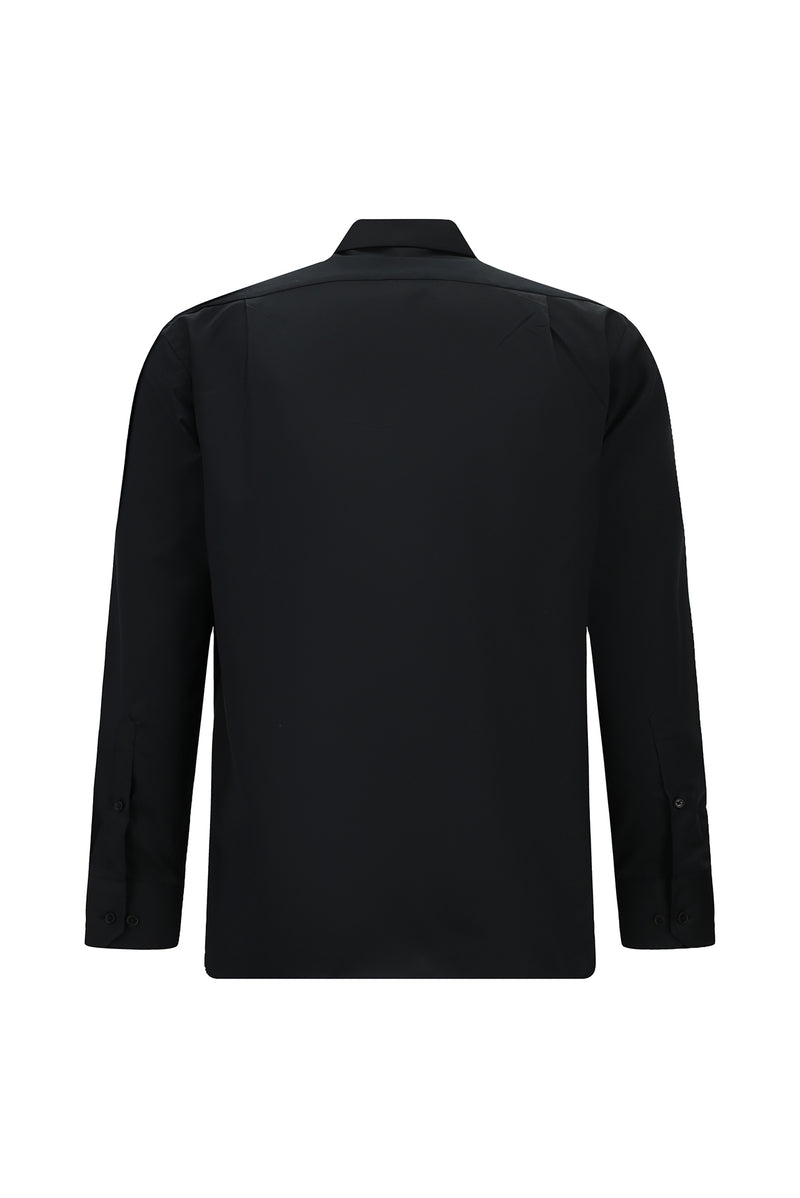 Siyah Uzun Kol Klasik Cepli Non Iron Saten Pamuk Gömlek