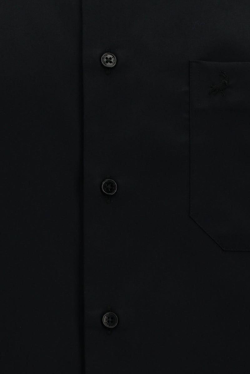 Siyah Uzun Kol Klasik Cepli Non Iron Saten Pamuk Gömlek