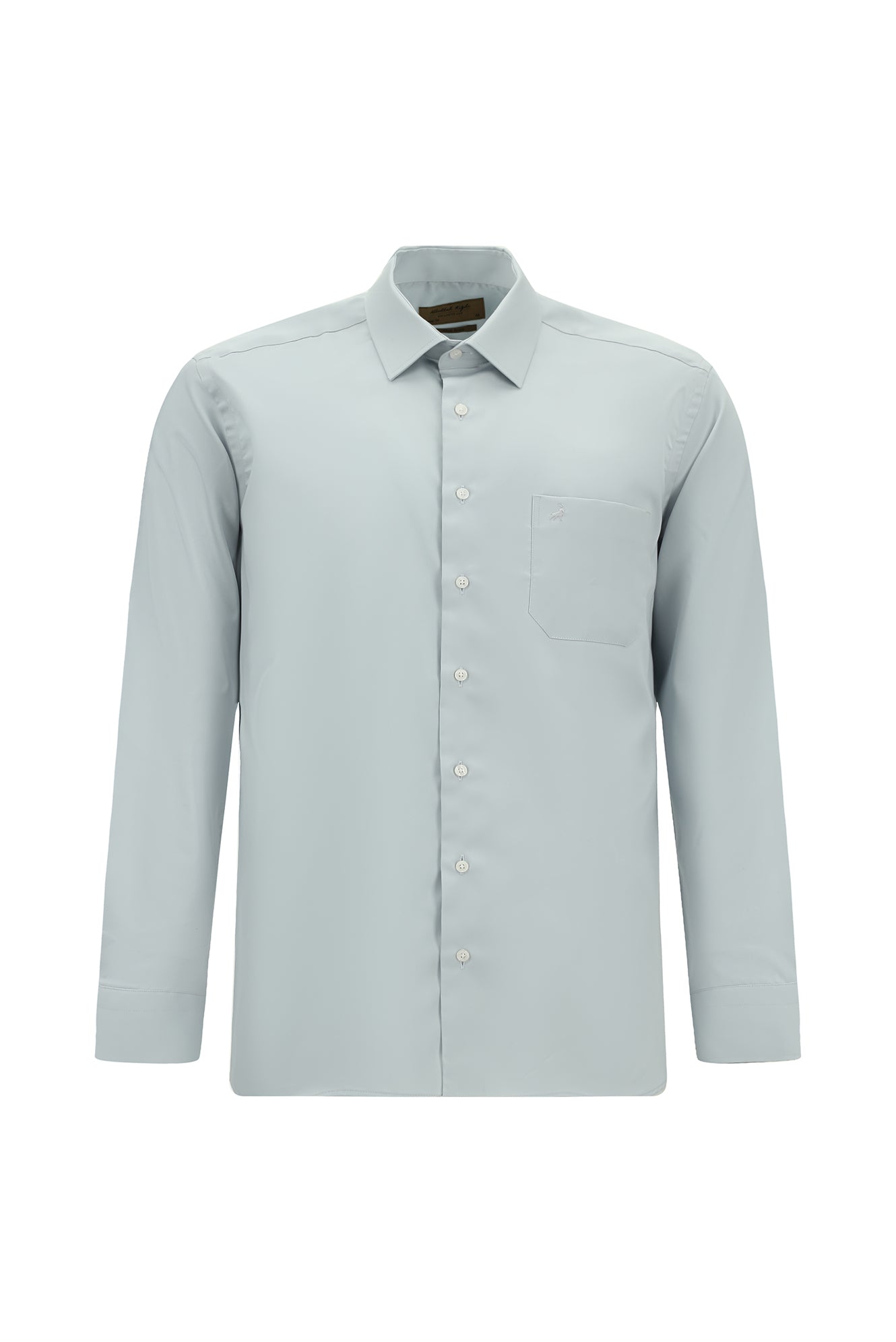 Orta Gri Uzun Kol Klasik Cepli Non Iron Saten Pamuk Gömlek