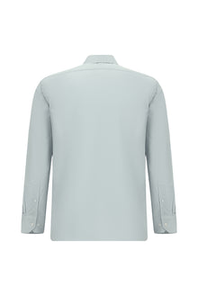 Orta Gri Uzun Kol Klasik Cepli Non Iron Saten Pamuk Gömlek