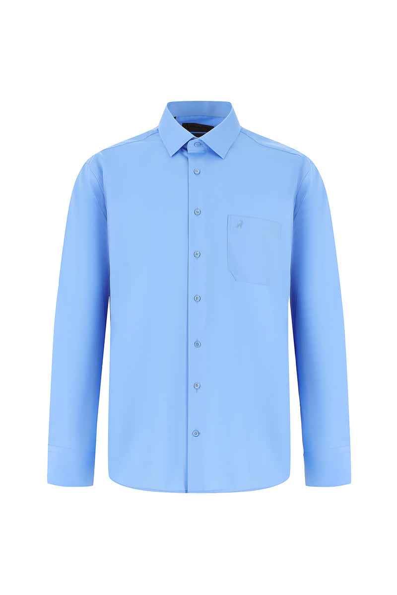 Aqua Mavisi Uzun Kol Klasik Cepli Non Iron Saten Pamuk Gömlek