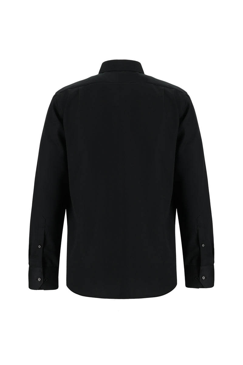 Siyah Uzun Kol Non Iron Saten Klasik Pamuk Gömlek