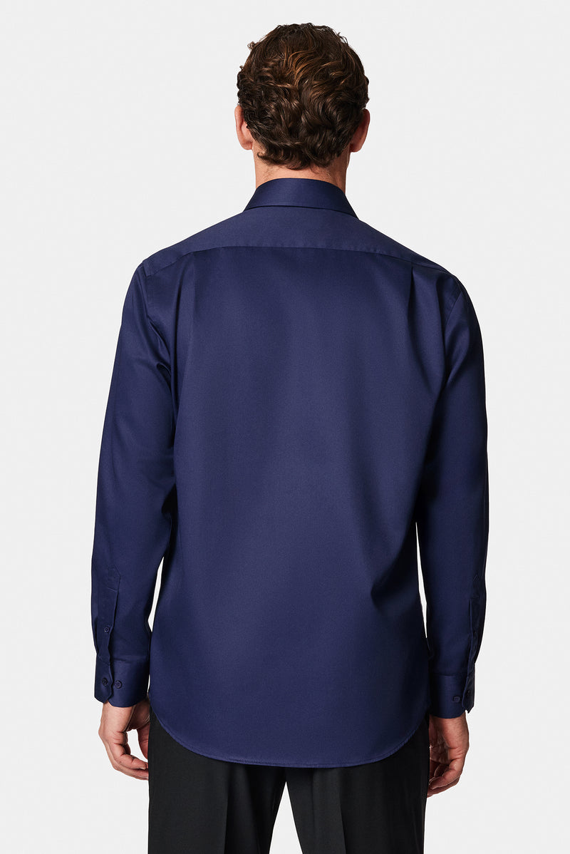 Koyu Lacivert Uzun Kol Non Iron Saten Klasik Pamuk Gömlek