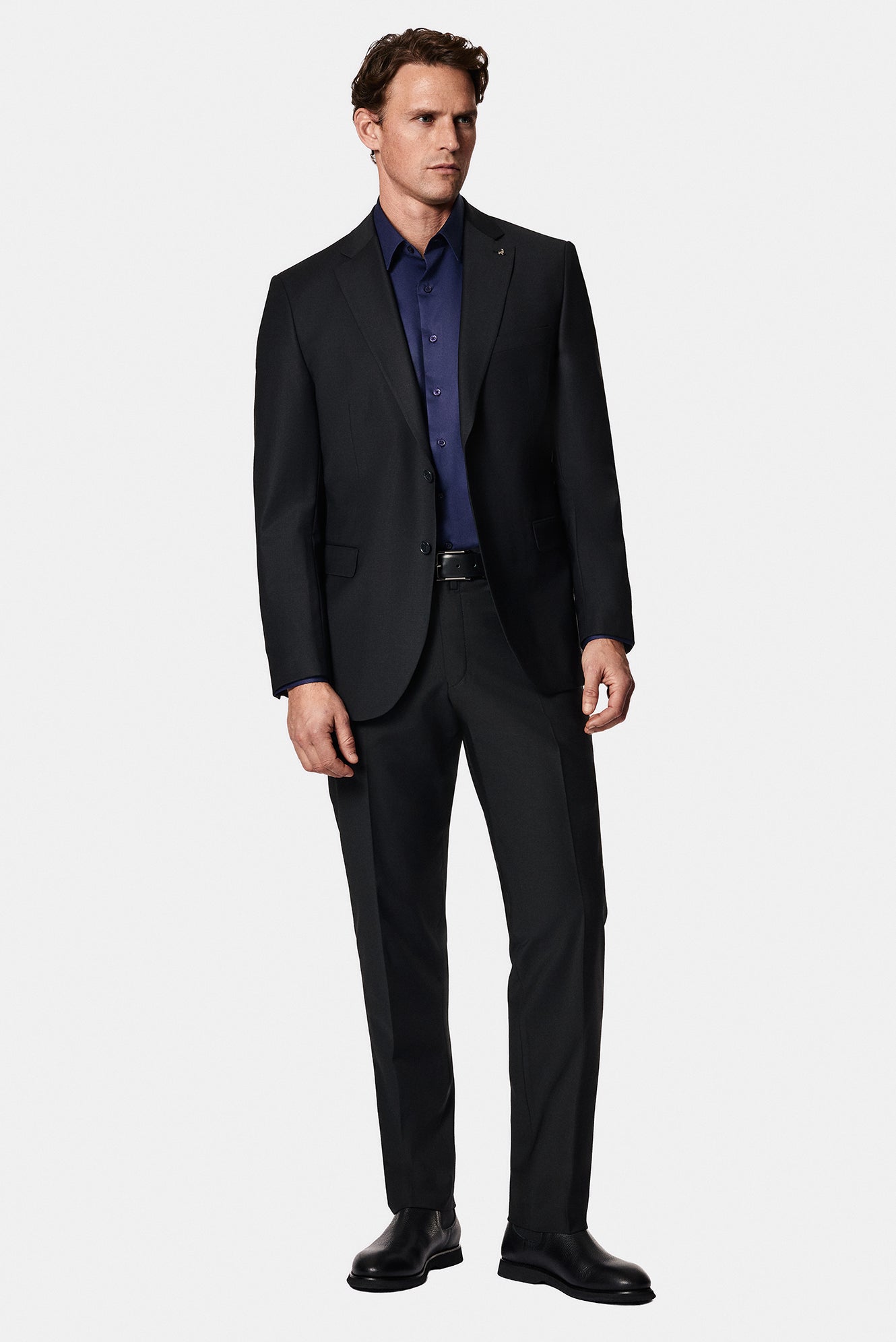 Koyu Lacivert Uzun Kol Non Iron Saten Klasik Pamuk Gömlek