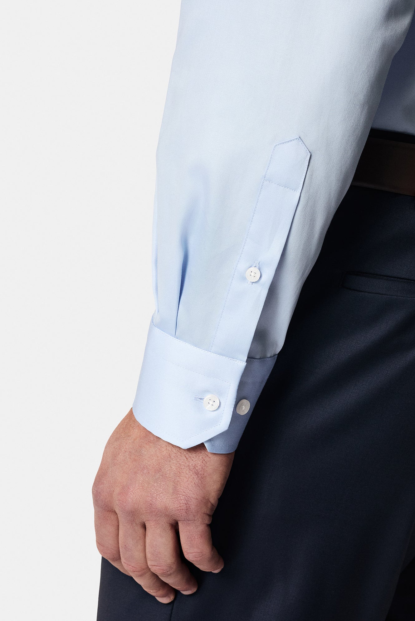 Uçuk Mavi Uzun Kol Non Iron Saten Klasik Pamuk Gömlek