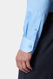 Aqua Mavisi Uzun Kol Non Iron Saten Klasik Pamuk Gömlek