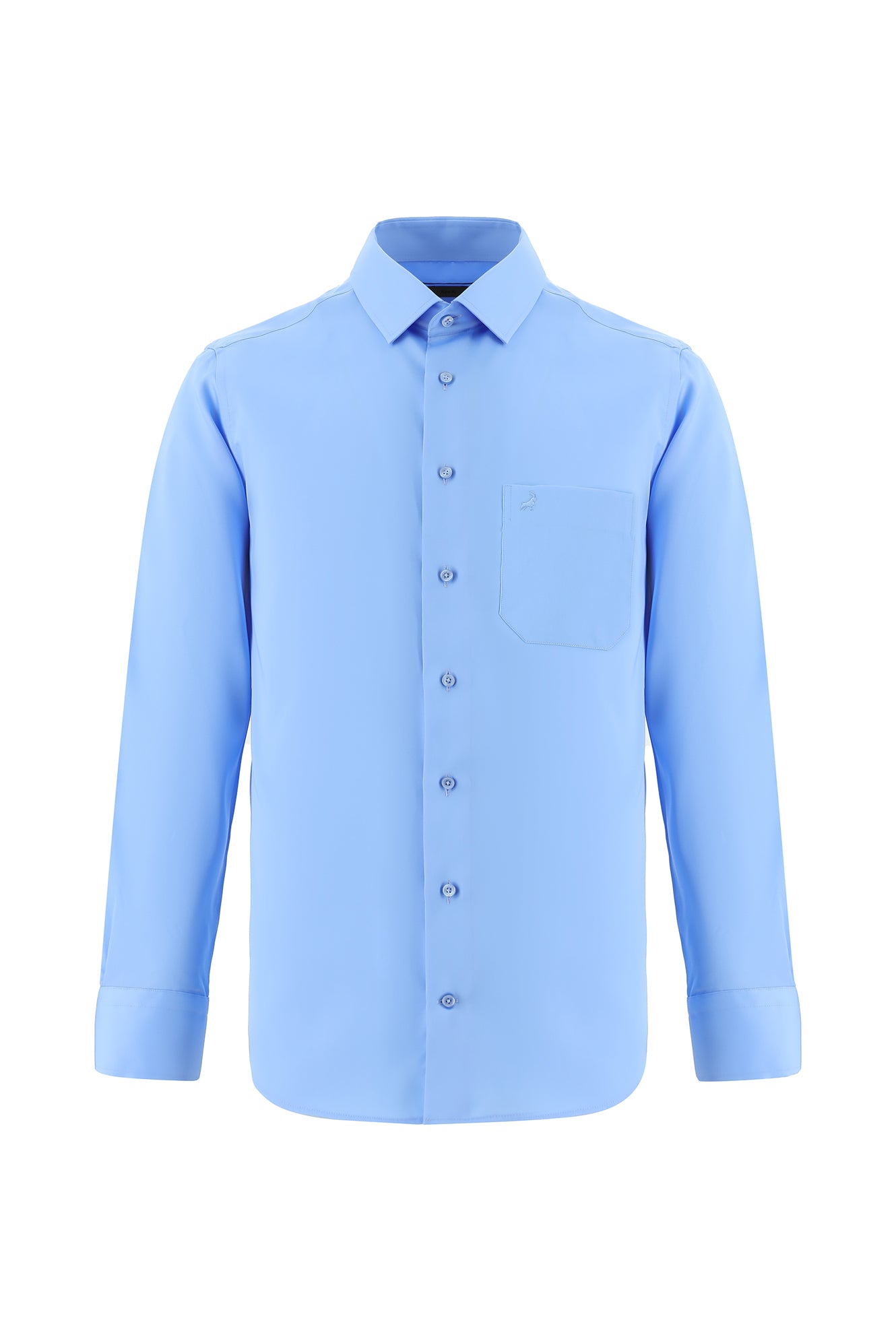 Aqua Mavisi Uzun Kol Non Iron Saten Klasik Pamuk Gömlek