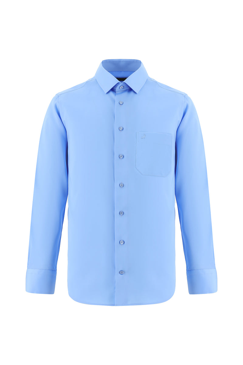 Aqua Mavisi Uzun Kol Non Iron Saten Klasik Pamuk Gömlek