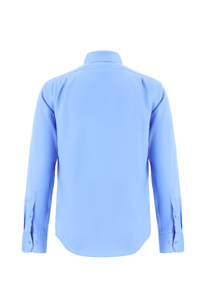 Aqua Mavisi Uzun Kol Non Iron Saten Klasik Pamuk Gömlek