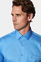 Koyu Mavi  Uzun Kol Non Iron Saten Klasik Pamuk Gömlek