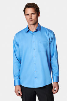 Koyu Mavi  Uzun Kol Non Iron Saten Klasik Pamuk Gömlek