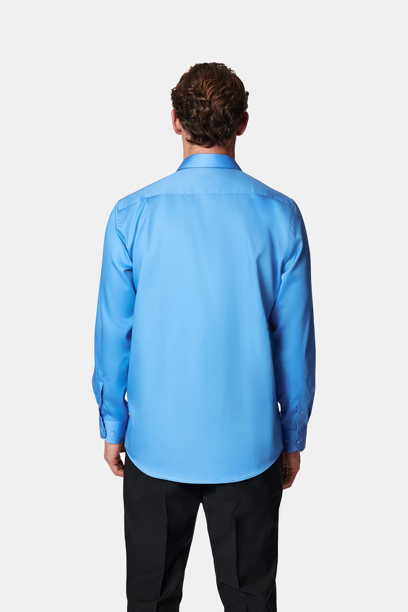 Koyu Mavi  Uzun Kol Non Iron Saten Klasik Pamuk Gömlek