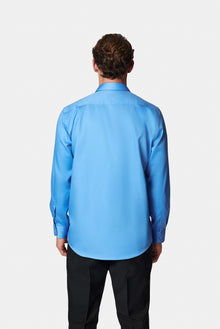 Koyu Mavi  Uzun Kol Non Iron Saten Klasik Pamuk Gömlek