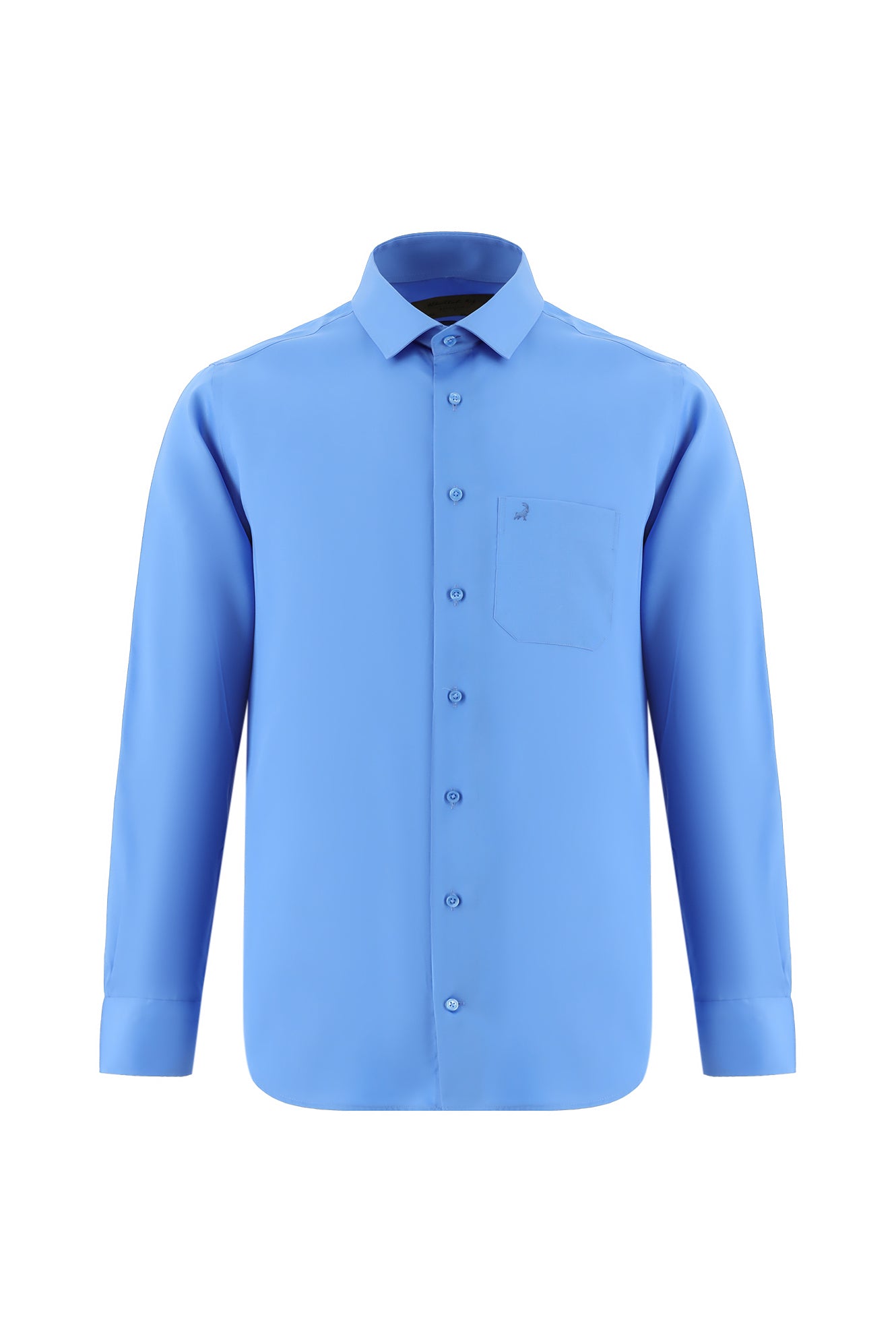 Koyu Mavi  Uzun Kol Non Iron Saten Klasik Pamuk Gömlek