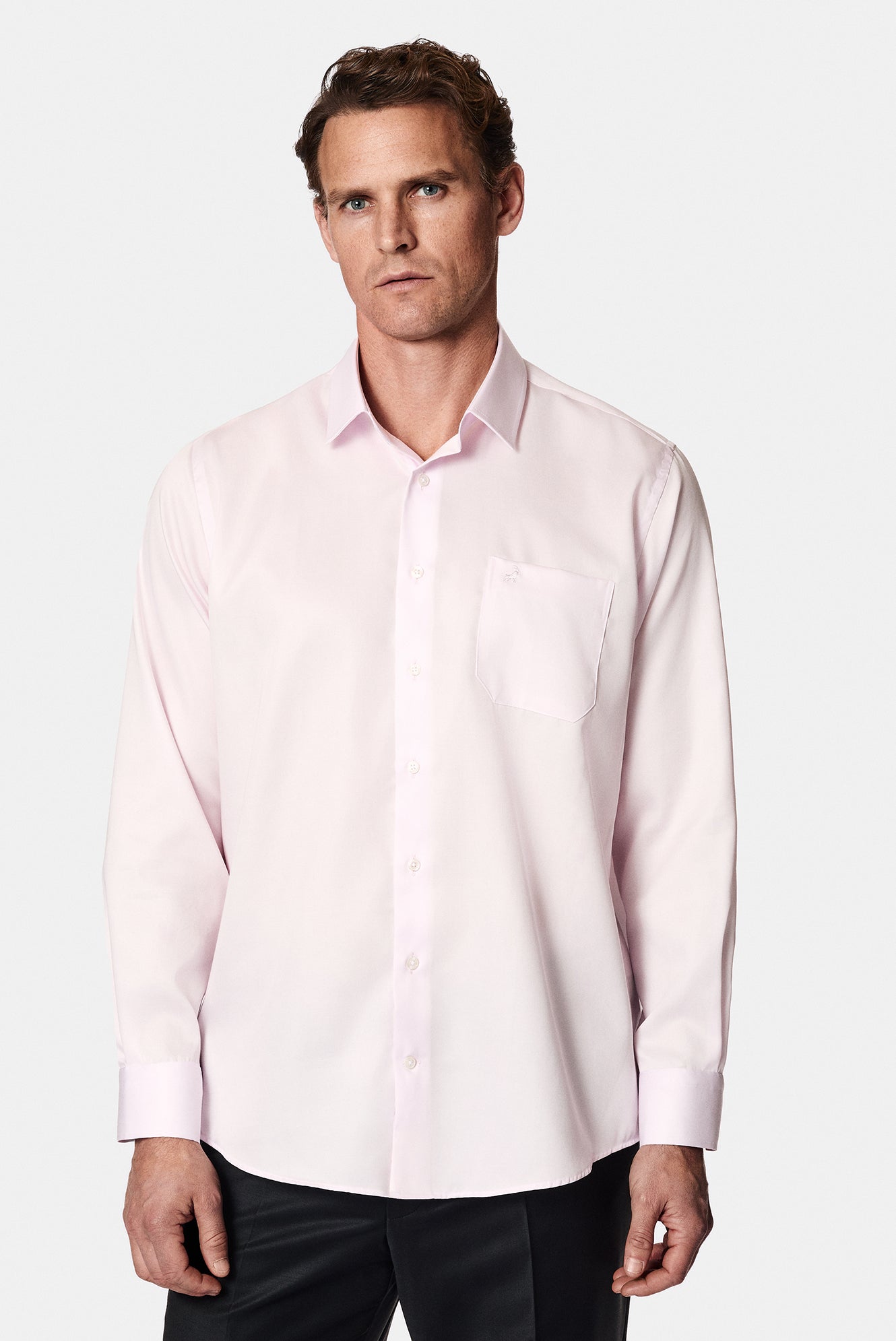 Toz Pembe Uzun Kol Non Iron Saten Klasik Pamuk Gömlek-Abdullah Ki??l?