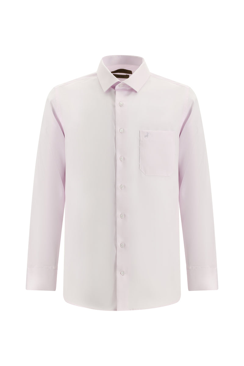 Toz Pembe Uzun Kol Non Iron Saten Klasik Pamuk Gömlek