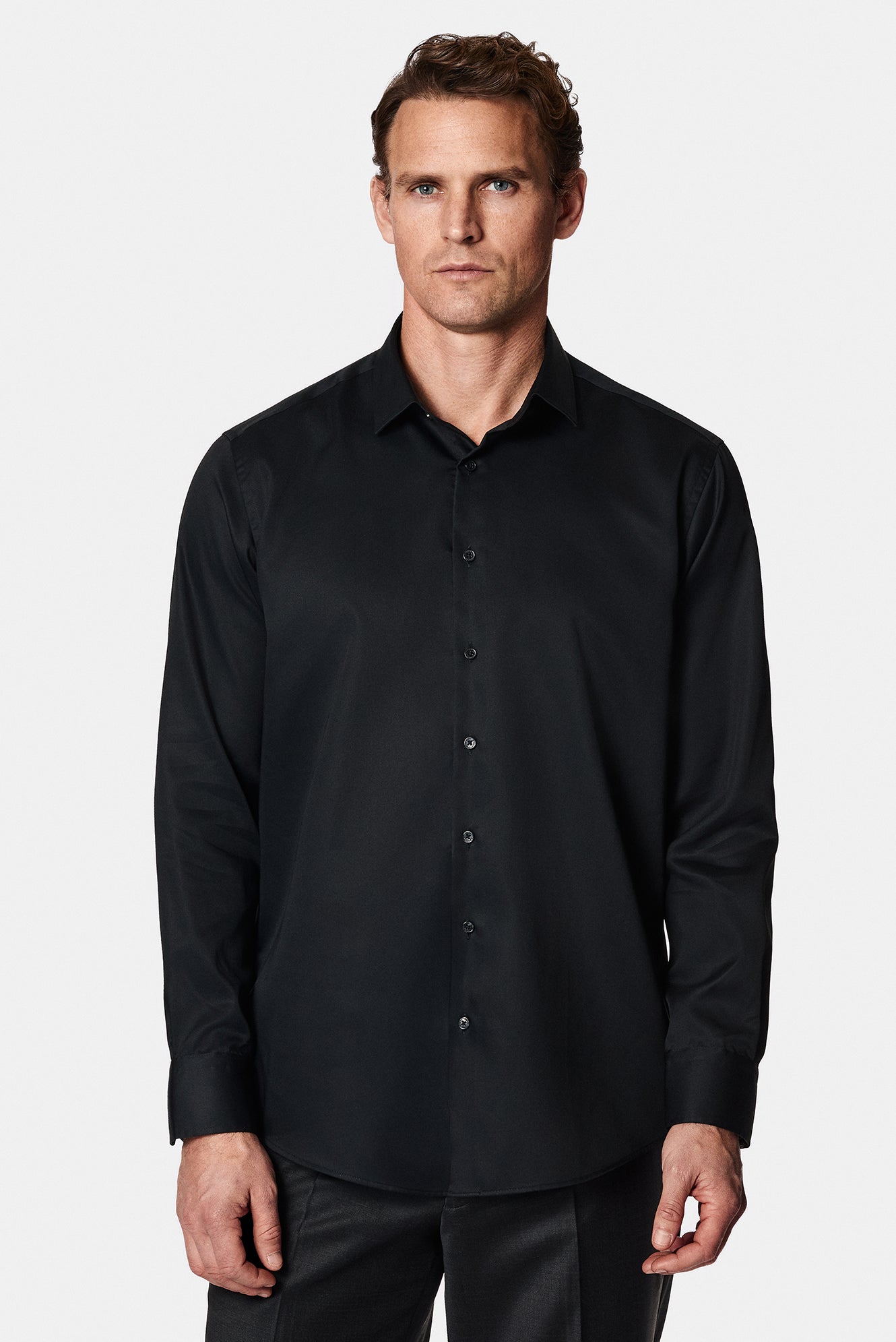 Siyah Uzun Kol Non Iron Saten Klasik Pamuk Gömlek