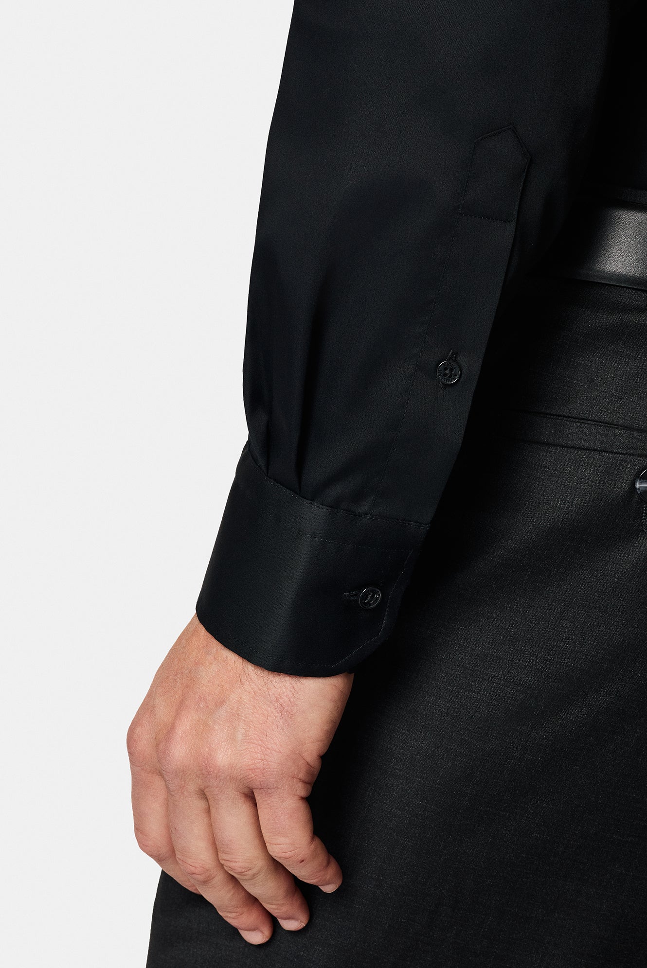 Siyah Uzun Kol Non Iron Saten Klasik Pamuk Gömlek